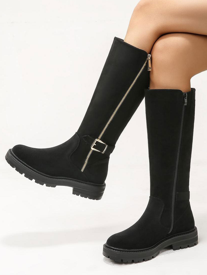 Irina - Högklackade stövlar i mockalook med dragkedja